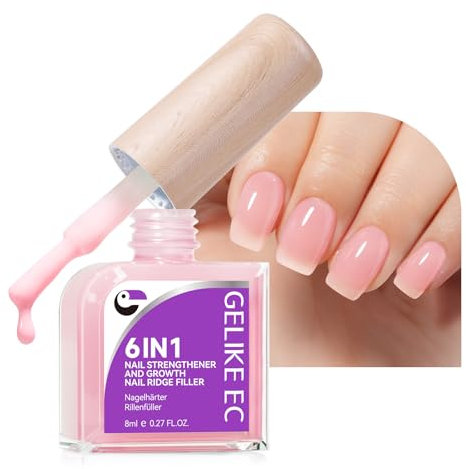 Gelike ec Vernis Durcisseur Ongle Fort et Croissance, Soin de la Base de Vernis pour Rembourrage des Ondes des Ongles, pour Réparer les Ongles Fins et Cassés, Vernis de Couleur Rose Naturel Velouté