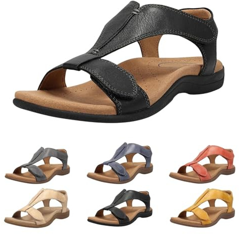 Orthopaedic Women's Sandals for Pain Relief, Orthosun Ergonomic Orthopaedic Leather Sandals Original, black, 6 UK
