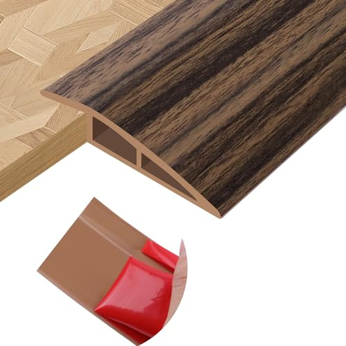 Perfil de transición para suelo tira de umbral adhesivo PVC perfil transición suelo desnivel para umbrales de puertas alfombras (Grano de madera marrón nebulosa, 10mm×1m)