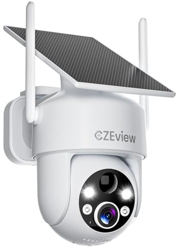 CZEview 2K 3MP Überwachungskamera Aussen Akku Solar, Kabellos, 360° PTZ Kamera Überwachung Außen, Farb-Nachtsicht, Intelligente Erkennung (2K Weiß)