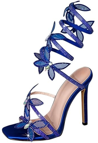 FQLGJMY Mujeres Stiletto Sandalias de tacón alto Tie Up Open Toe Slingback Espiral Envoltura alrededor de zapatos de verano con strass para la fiesta de baile