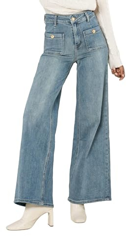 Nina Carter YY308 Jean pour femme - Pantalon large avec taille haute et poches plaquées - Style vintage - Coupe évasée - Stretch, XL