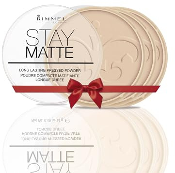RIMMEL LONDON - Stay Matte Pressed Powder - Lightweight, Oil Absorbing, Smooth Non-Powdery Texture, Lasting Up To 5hrs - For All Skin Types - Dermatologically Tested - Peach Glow - 3 pack bundle