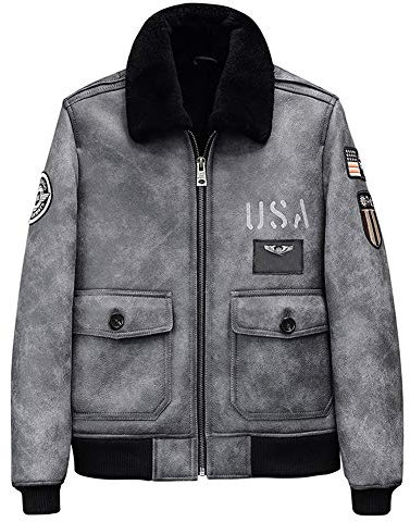 Denny&Dora Herren B3 Schaffell Schaffell Jacke Grau Lederjacke Kurzfell Jacke Gr. M, grau