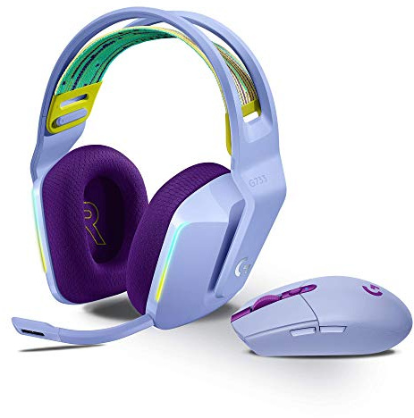 Logitech G733 LIGHTSPEED Wireless Gaming Headset with suspension headband, LIGHTSYNC RGB, Blue VO!CE mic technology and PRO-G audio drivers- LILAC