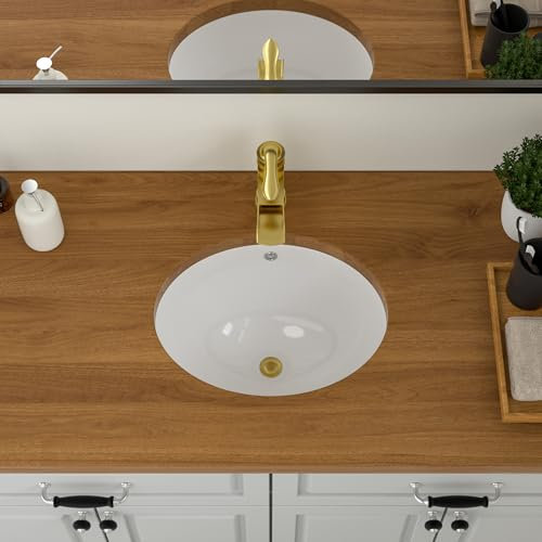 Logmey 40,6 cm Unterbau-Waschbecken, oval, 40,6 x 33 cm, reines Weiß, ovales Porzellan, Keramik, Waschtisch-Gefäß, Waschbecken, Schüssel