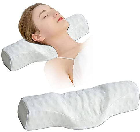 Cervical Neck Pillow for Pain Relief Sleeping, Neck roll Pillow Memory Foam for Stiff Neck Pain Relief ，Travel Bolster Pillow for Bed for Side Sleepers Back Sleeper. (White)