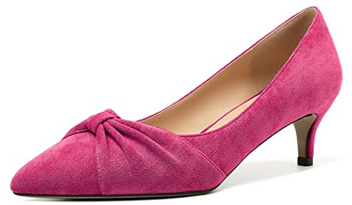 Elashe Femme Escarpins 2'' Petit Talon Bout Pointu A Enfiler Chaussure Chic Talon Chaton Rose Rouge EU40
