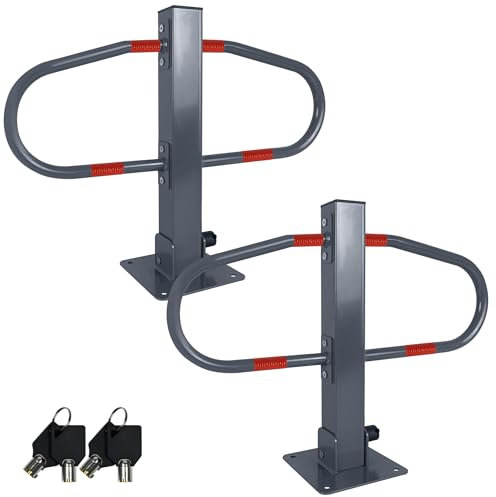 SUBTLETY 2 Stück Parkplatzsperre Absperrpfosten Klappbare Parkbügel aus Metall Parkpfosten mit Schlüssel & Reflexstreifen Parksperre Parkplatzschloss Sperrpfosten Set für Garage Parkplatz Einfahrt