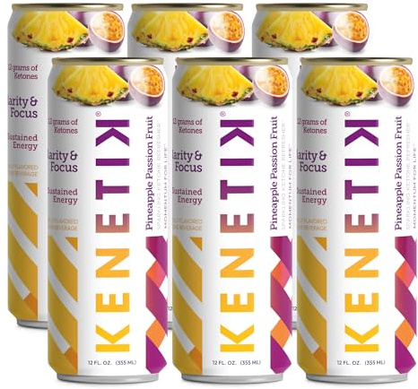 KENETIK Caffeine-Free Focus Drink – Brain Fuel for Mental Clarity and Cognitive Endurance, Sugar-Free, Bioidentical Ketones (D-BHB), 12oz – 6 Pack, Pineapple Passionfruit