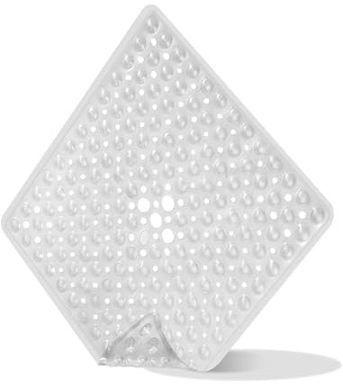 SOBEAU Alfombra Ducha Antideslizante,Alfombrilla de Ducha Cuadrada Libre de BPA -Estera de Ducha Antideslizante con Orificios de Drenaje para Evitar la formación de Moho y Hongos（Transparente）