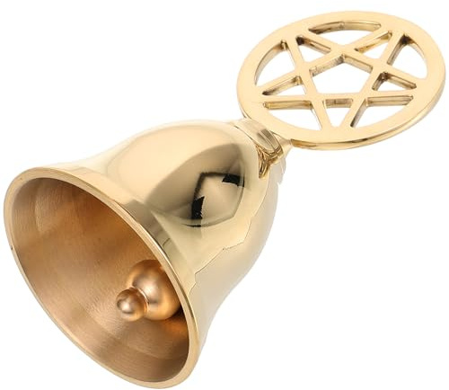 Abaodam Pentagram Meditation Brass Hand Bell - Wedding, Prayer, Dinner Bell - Golden, 7x4cm