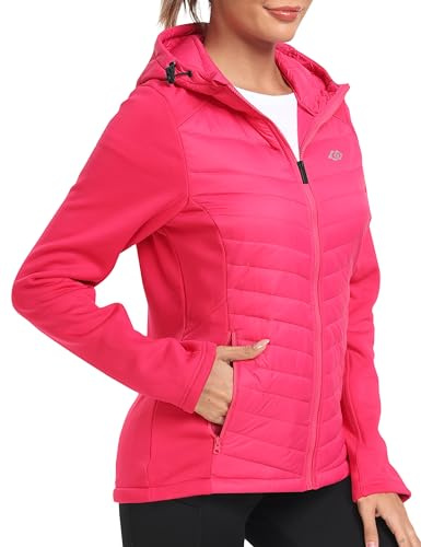 MoFiz Women's Fleece Running Jacket Full Zip Winter Cold Weather Gear Thermal Cycling Workout Jackets Rose Red XL