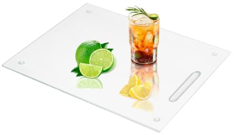 VSAR House Tempered Glass Cutting Board for Kitchen Countertop, 16x 12 Clear Glass Cutting Board with Handle, Glass Board with Non Anti-Slip Feet, Scratch Resistant, Heat and Shatter Resistan