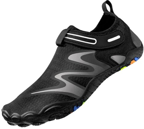 Kvinnor män vattensportskor barfota strand simbassäng skor snabbtorkande vattensockor halkskydd surfdykning yogaskor, Svart, 39.5 EU