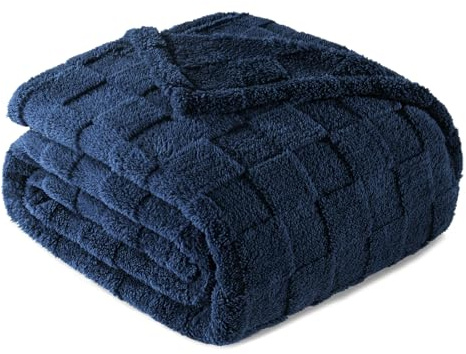 Exclusivo Mezcla Coperta Plaid Pile di Flanella per Divano, 130x150 CM Coperta Letto Singolo con Motivo a Scacchi, Morbida e Calda, Blu marino