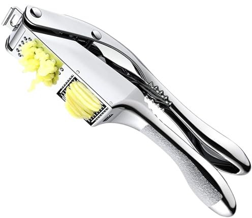 Picadora de jengibre, cortador de acero inoxidable, picadora y rebanadora de ajo, prensa de ajo 2 en 1, cortador de rebanadas de ajo fácil de apretar, cuerpo de aleación de aluminio, mango ergonómico,