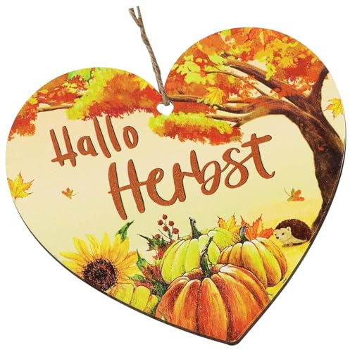 Hallo Herbst Deko Anhänger, Herbst Holz Herz Bastelset, Thanksgiving Herbst Bunte Bemalt Deko Anhänger, Fenstehänger mit Schnur zum Aufhängen, für Erntedankfest Herbst Balkon Garten Hängende Deko