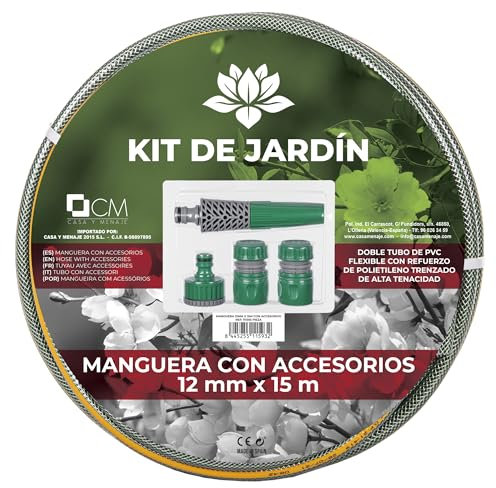 GIOCOKIDS - manguera jardin 15 metros, con adaptadores de grifo y boquilla de riego, manguera riego, manguera de agua, manguera flexible. Perfecta para el jardín. (15 metros)