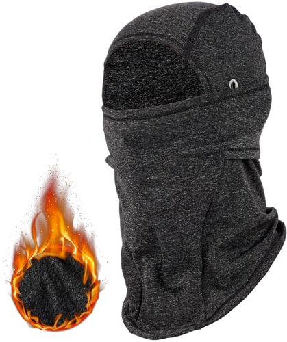 Risipu Maschera invernale a 3 fori con fori per occhiali, per sport all'aria aperta, copertura integrale per sci, passamontagna in pile caldo per adulti, sci, moto, vento, sole, protezione UV, grigio,