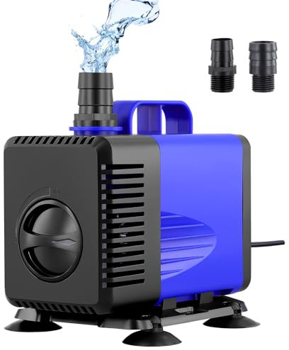 Pond Pump 3500 L/H 80W Submersible Water Pump 3.5m High Lift for Pond Fountain Aquarium Waterfalls Garden, Adjustable Ultra Quiet Water Feature Pump with Filter and 2 Nozzles 19 mm/ 25 mm 1.8m Cable