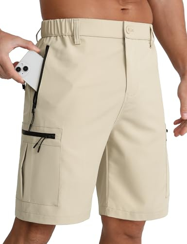 APTRO Mens Cargo Hiking Shorts Outdoor Lightweight Golf Casual Shorts for Men with 5 Zipper Pockets Khaki L