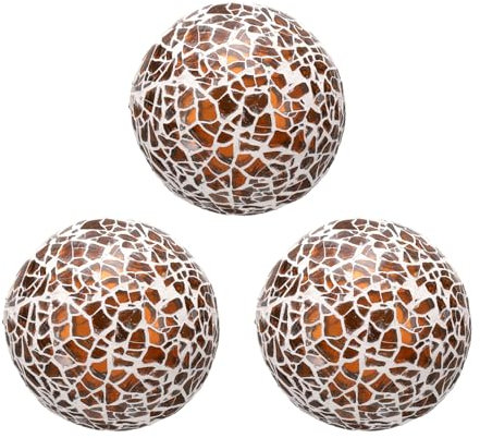 sourcing map 3 bolas de cristal decorativas de 2.36 pulgadas, esferas de centro de mesa, esferas de mosaico de vidrio para decoración, cuencos, jarrones, mesa de comedor, fiesta, color marrón