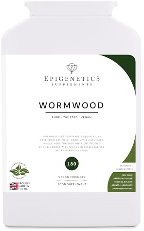 Wormwood Leaf 255mg | Pure Artemisia Absinthium Herb Supplement | 180 Vegan Capsules UK Made | 1 Capsule Daily (6 Month Supply)