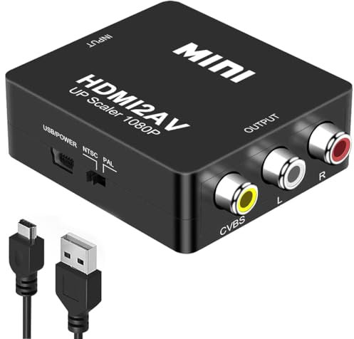 Azuxreza Composite RCA zu HDMI Konverter, Upscaler 720P/1080P, AV Video auf HDMI, Support PAL/NTSC, kompatibel mit PS3, TV, PC, STB, Xbox, VHS, VCR, Blue-Ray DVD