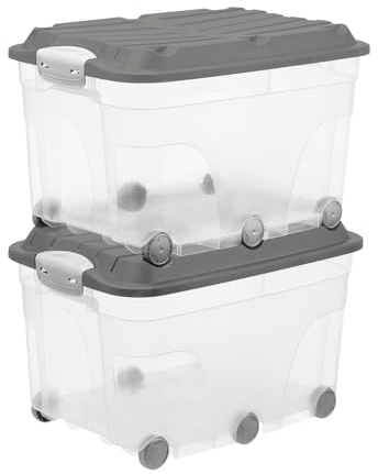 Rotho Roller 6 2er-Set Aufbewahrungsbox 57l mit Deckel und Rollen, Kunststoff (PP) BPA-frei, anthrazit/transparent, 2 x 57l (59.5 x 40.0 x 37.0 cm)