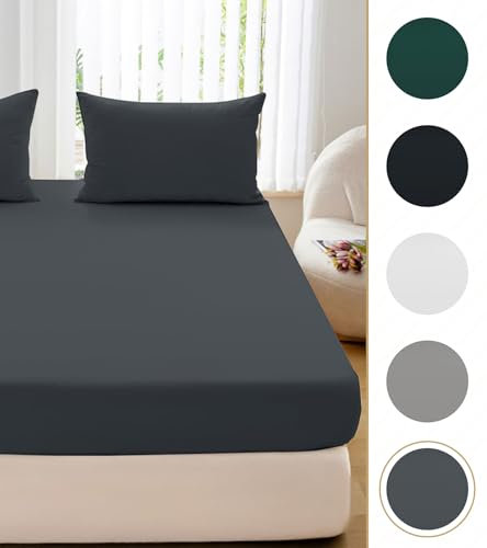 Cotton Market Spannbettlaken 200x220x25 cm - Bettlaken mit Gummiband - Spannbetttücher für Schlafzimmer - Jersey Bettlaken - Baumwolle Spannbettlaken - Dunkelgrau