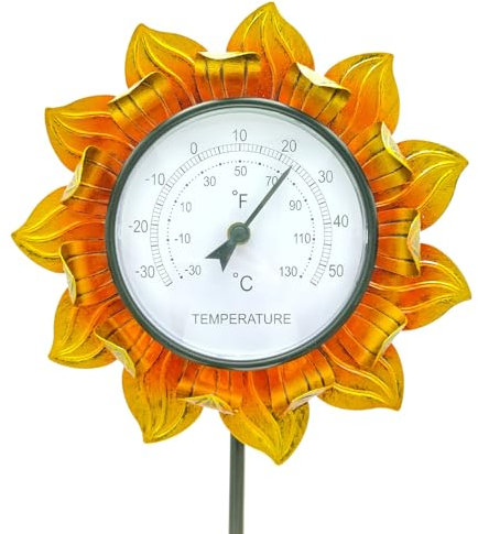Außenthermometer, Aussenthermometer Celsius Grad, Batterieloses, Dekorative Sonnenblumen-Wandthermometer, Wetter Thermometer, Genaue Messwerte Für Zuhause, Büro, Terrasse, Gelb