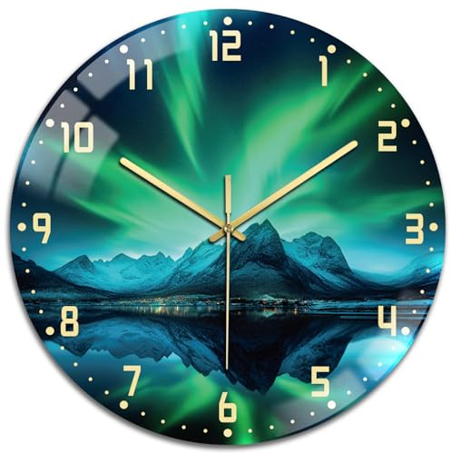 peacoblue Aurora Landscape Wall Clocks Battery Operated, 12 Round Clock