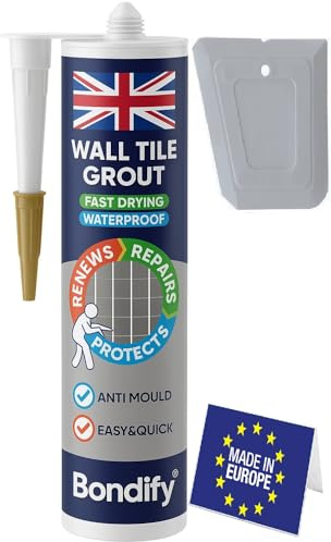 BONDIFY Waterproof Wall Tile Grout Grey Cartridge Ready Mixed 450g FAST DRYING Anti Mould Wall Grout Repair Kit Grey, Grout Reviver for Shower Bathroom Kitchen Quick Drying Tile Gap Filler Ready Mixed