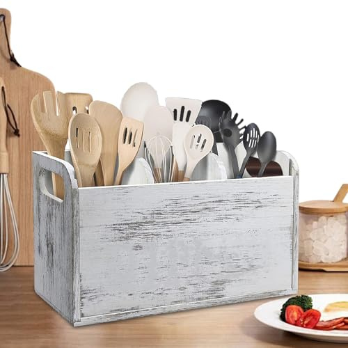 Generico Portautensili in legno – Scatola portaoggetti per della fattoria, organizer da bancone di grande capacità, valigetta per attrezzi vintage con manici, design a sezioni | Mantieni gli utensili