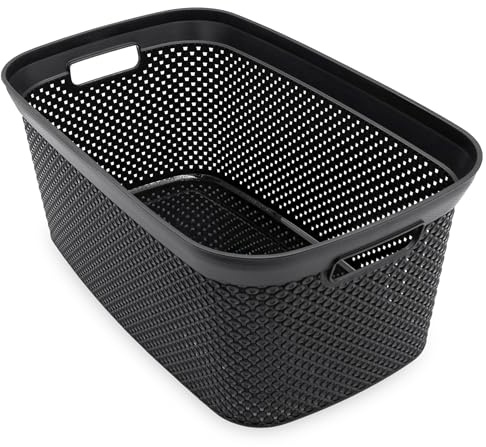 Wäschekorb schwarz 54 x 33 cm mit Gitter Optik - 35 L - Kunststoff Tragekorb mit Griffen - Wäschewanne Wäschebox Wäschesammler Aufbewahrungskorb Allzweg Universal Korb