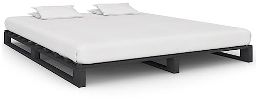 Lumanois Estructura de Cama de palets Madera Maciza Pino Gris 200x200 cm,Mobiliario,Camas y somieres,42.8kg-285254