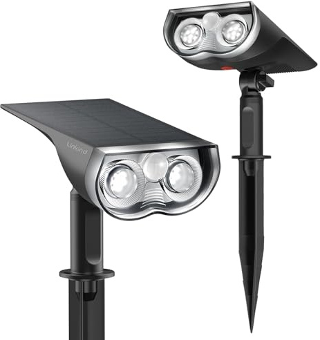 Linkind Lampe Solaire Extérieure Détecteur de Mouvement 1000LM, Lumiere Solaire Exterieur IP67 Étanche, Blanc Froid, pour Jardin, chemin, court, Lot de 2