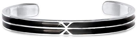 Kuzzoi Buddha Herren Silber Armreif offen, Armspange handgefertigt aus echten massiven 925 Sterling Silber poliert, Armband für Männer mit Emaille schwarz, 7mm breit, 19g schwer