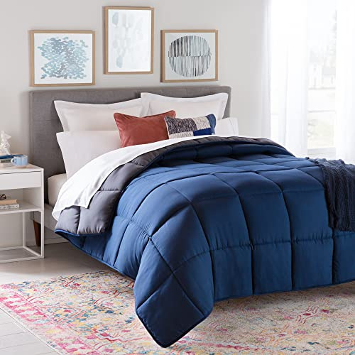 Linenspa Couette 4 saisons en microfibre – Ultra doux, Couette 200x200 cm, 2 personnes, Couverture Blue Marine / Gris Graphite