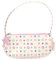 Depesche 11224 TOPModel Bling Bling - Kleine Handtasche in Weiß und mehrfarbigem Icon-Muster, Täschchen mit einem Hauptfach und pinkem Hunde-Anhänger am Reißverschluss
