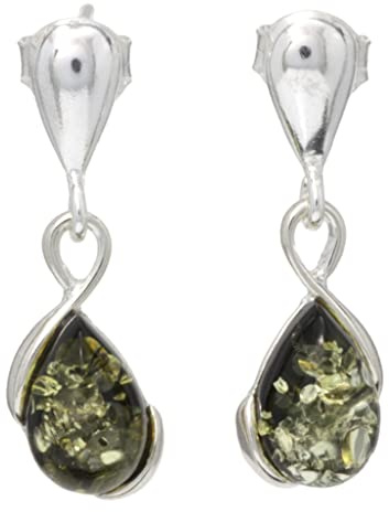 LIGURIUS Ambre DE LA Baltique Argent Sterling 925 Boucles d'oreilles Droop Dangle Naturel Vert Pierre Précieuse Ambre Bijoux pour Femme Boucles d'oreilles