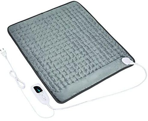 Manta Electrica Lumbar, Manta eléctrica para espalda, cuello, hombros y vientre con función de apagado automático, Franela Suave (gris oscuro, 50x60cm)