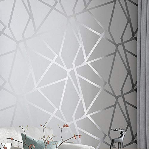 AIRLUS 3D Mode Geometrische Wand-Papier Modernes Design Silber-Streifen-Muster Grau Tapete Rolle Schlafzimmer Wohnzimmer Hauptdekoration (10mx53cm) Wallpaper
