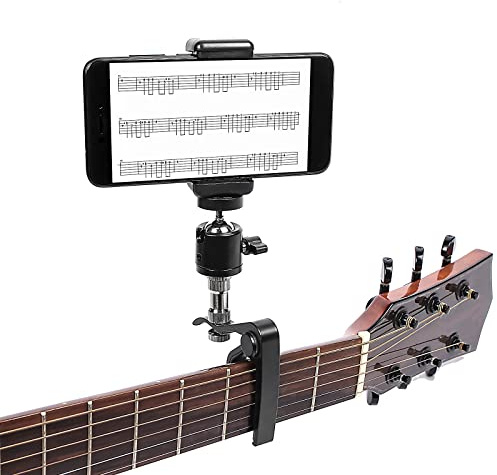Supporto per Telefono chitarra, Supporto per Telefono Cellulare per Chitarra Supporto per Telefono Capotasto per Chitarra in Metallo Applicabile per Chitarra, Chitarra Elettrica, Basso, Ukulele