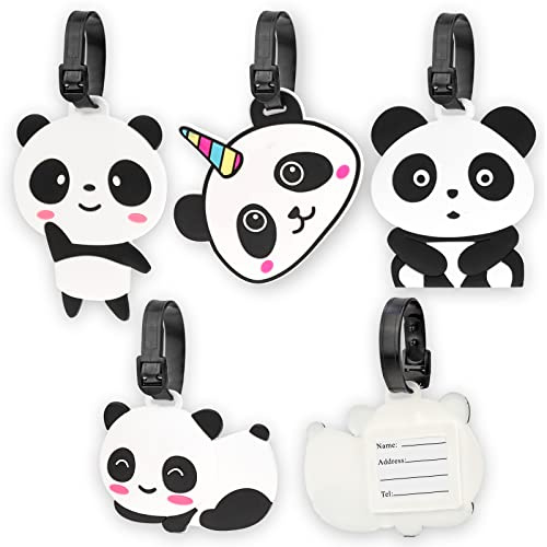 Lot de 4 Etiquette Bagage, Panda Étiquette Valise Avion Étiquette Valise Avion Étiquette de Voyage Étiquettes Porte Adresse Porte Etiquette Bagage pour Valise, Bagages, Sacs à Dos, Voyages