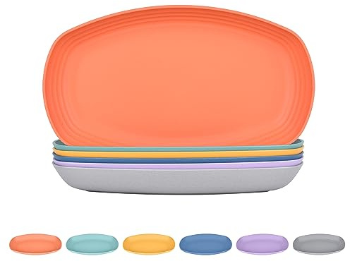 JSYMJSY tallrik set i plast, 6 delar 29,5 cm oval mattallrik okrossbar, mattallrik plast återanvändbar, säker lätt tallrik för matsal RV fest picknick camping, mikrovågsugnssäker, 6 färger