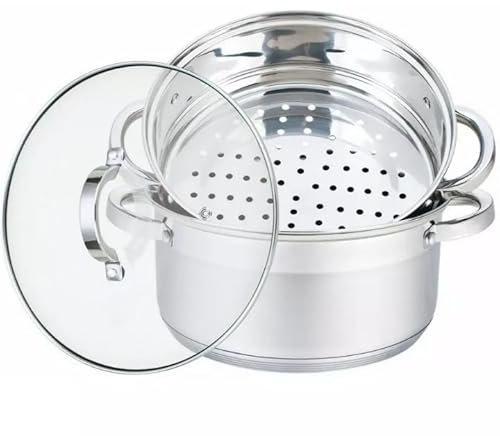 Luckyberg Mantowarka/Dampfkocher 5,0L | Dampfkochtopf 3, 4 oder 5 Teilen | Kochgeschirr mit Glasdeckel auf Edelstahl, Dampfgarer, Biodampfkocher (3 Teil)