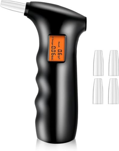 Vaestarpro Etilometro elettronico e 5 bocchini, display digitale LCD, professionale portatile sensore a semiconduttore Tester di alcool con allarme, personale per uso domestico