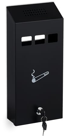 Relaxdays Wandaschenbecher für draußen, verschließbar, Metall, Aschenbecher Wandmontage, HBT: 32,5 x 15 x 6 cm, schwarz